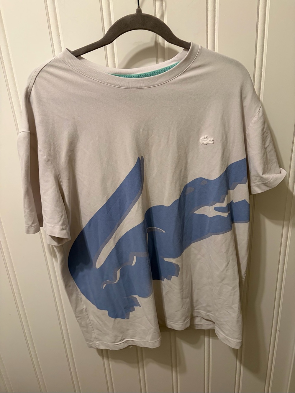 Lacoste Men’s Oversized Crocodile Graphic T-Shirt - White/Blue - Size XL